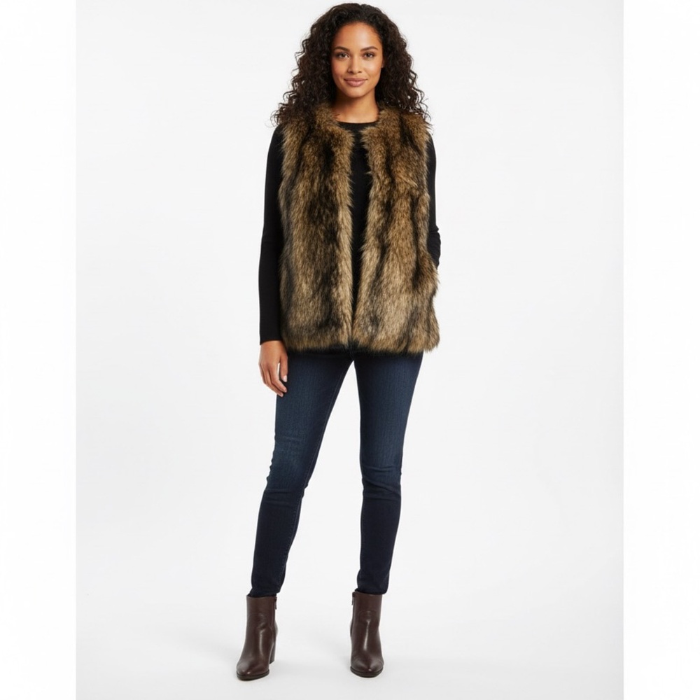 H&M Divided Faux Fur Vest Brown Tan | Sleeveless Outerwear | Size‎ 10